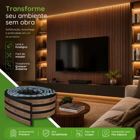 Painel Ripado Madeira Autoadesivo de EVA Meu Rodapé 10 Metros | Envio FULL