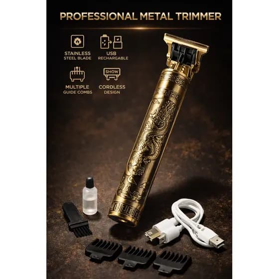 Máquina de Cortar Cabelo Profissional Metal Recarregável USB – Acabamento e Barba