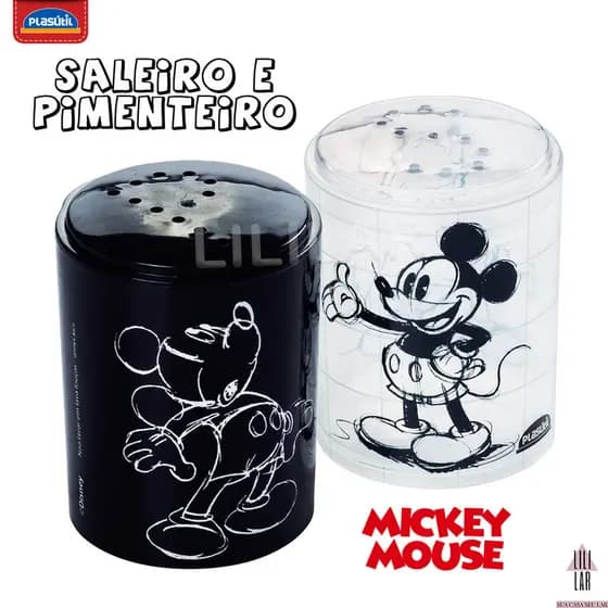 Kit 2 peças Saleiro e Pimenteiro Empilhável do Mickey - Plasutil