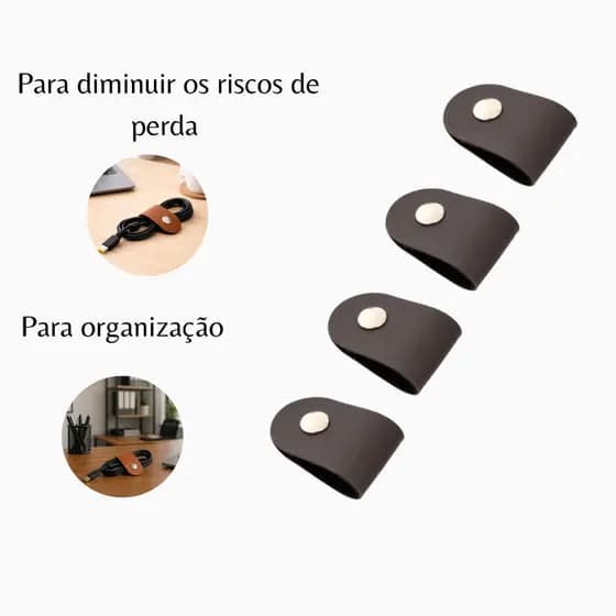 Kit Organizador de Cabos em Couro Sintético Marrom