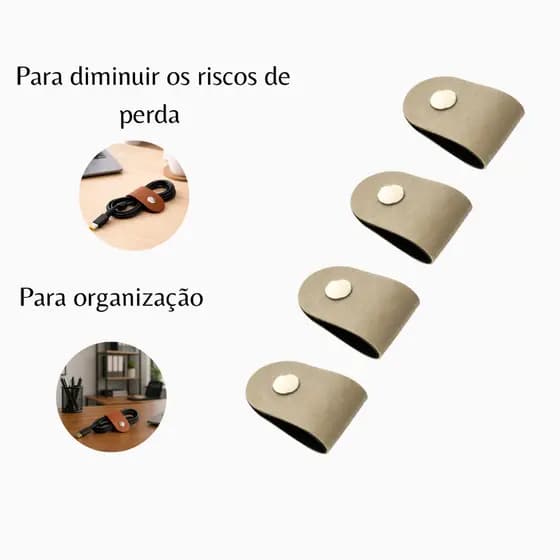 Kit Organizador de Cabos em Couro Sintético Bege Claro