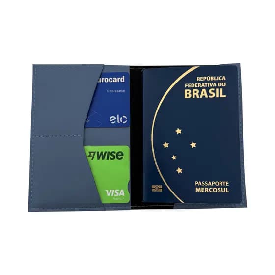 Porta Passaporte Premium em Couro Sintético Azul Oceano