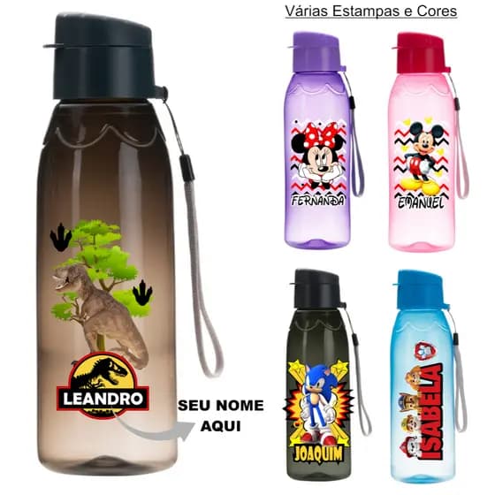 Garrafa Plástico Personalizada Com Nome Squeeze 700ml Água Gelada Com Tampa Criança escola