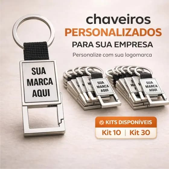 Chaveiro Mosquetão Metálico Personalizado com Logo | Gravação a Laser Kit 10/30un