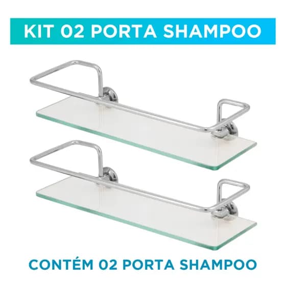 Kit 02 Portas Shampoo Reto Banheiro Vidro 6mm Suporte Shampoo