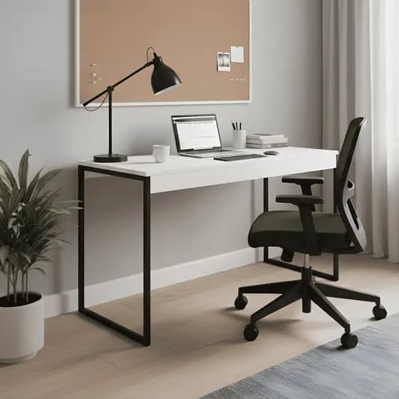 Mesa para Computador Branco Escrivaninha 90cm Industrial Pés de Ferro Escritório Multiuso