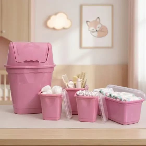 Kit Organizador Bebe Pote Plástico Resistente Lixeira Potes Multiuso Colorido Kit Higiene