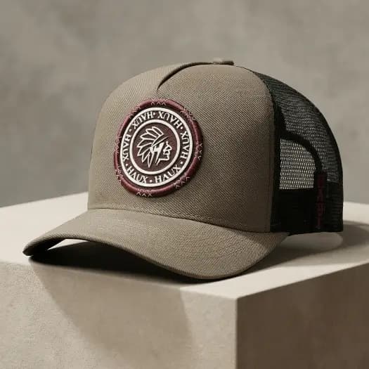 Boné Trucker Masculino Aba Curva Brasão Country Haux Haux Índio Bordado Original