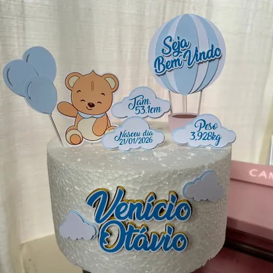 Topo de Bolo Nascimento do Bebê - Topo de Bolo Maternidade MENINO OU MENINA - AZUL OU ROSA