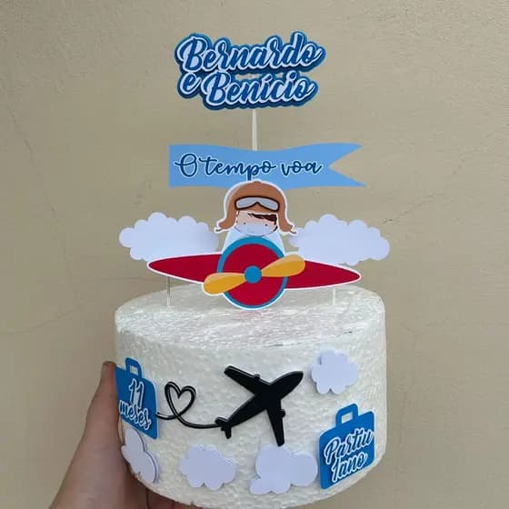 Topo de Bolo Partiu 1 ano - Topo de Bolo o Tempo Voa - Topper Personalizado Mêsversário