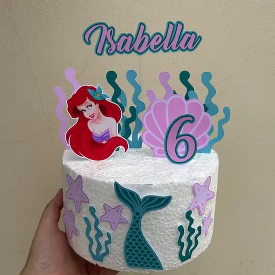 Topo de Bolo Sereia - Topper de Bolo Personalizado Sereia - Topo de bolo Fundo do Mar