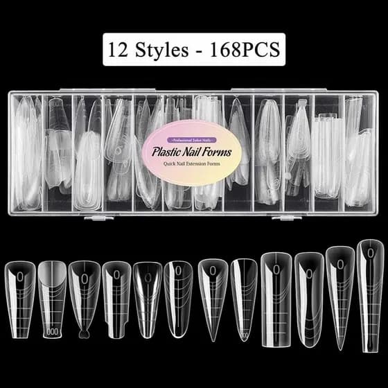 Molde F1 Plastic Nail Form 168 Pçs, 12 Formatos - Molde Das Gringas 0mm