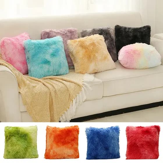 Capa de Almofada de Pelúcia Macia Colorida para Decoração de Casa, Capa de Almofada Decorativa para Sala de Estar, 43x43