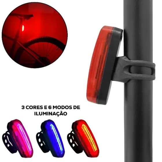 Lanterna Traseira Recarregável Sinalizador Bike Bicicleta 120Lm 3 Modos de Cor + 6 Funções de Luz