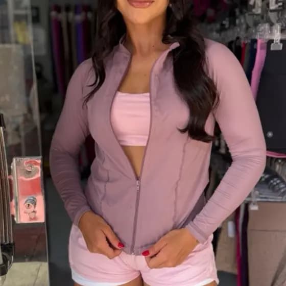 Jaqueta Fitness Feminina Academia Poliamida com Zíper Casaco Manga Longa Treino Corrida Yoga Leve Não Esquenta