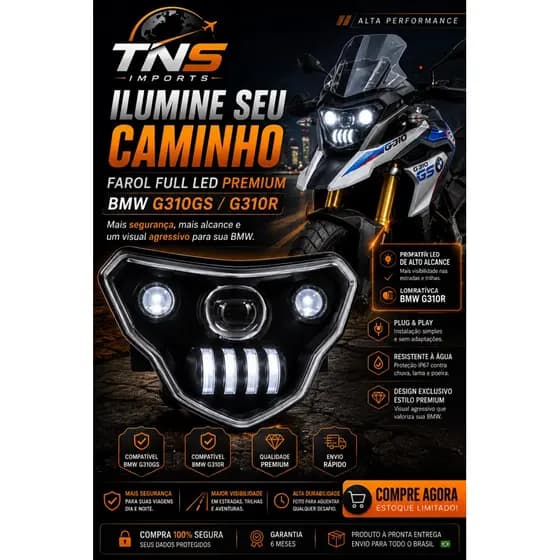 Farol Full LED Projetor Para BMW G310R G310GS DRL Branco Angel Eye