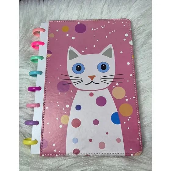 Caderno de disco gato fofo (inteligente)- A5 ou refil A5