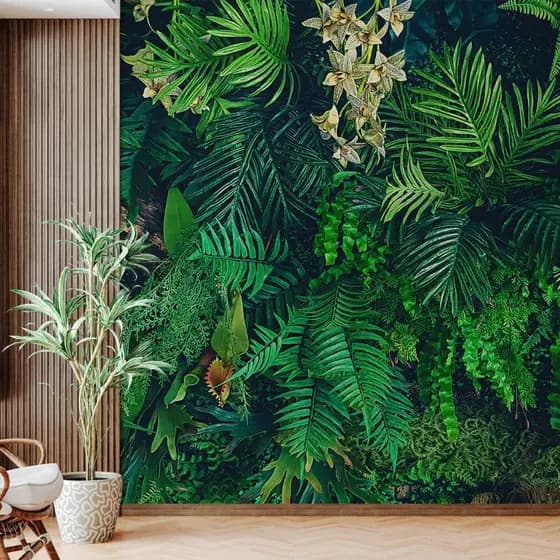 Papel De Parede Adesivo Jardim Vertical Folhagem Verde