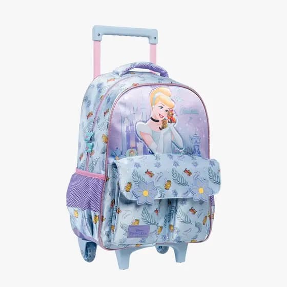 Mochila Infantil Meninas De Rodinhas em Cetim Escolar 40cm Princesa Cinderella 14730