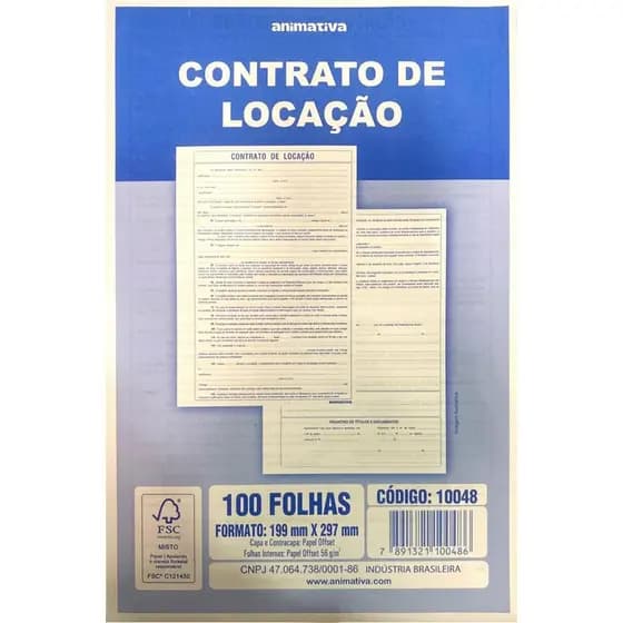 Bloco de Contrato de Locação com 100 Folhas Animativa