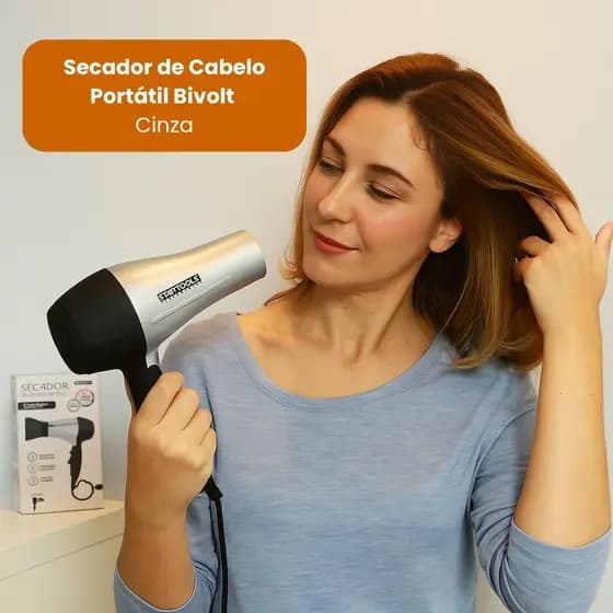 Secador de Cabelo Portátil Bivolt 1200W Compacto Dobrável Potente Uso Doméstico Prático e Viagem Cinza ou Rosa