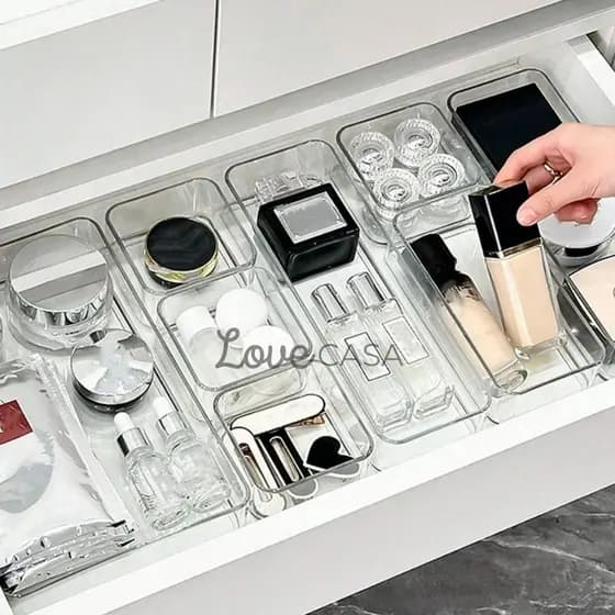 Organizador Gaveta Transparente Kit 4 Peças Modular Maquiagem Banheiro Cozinha