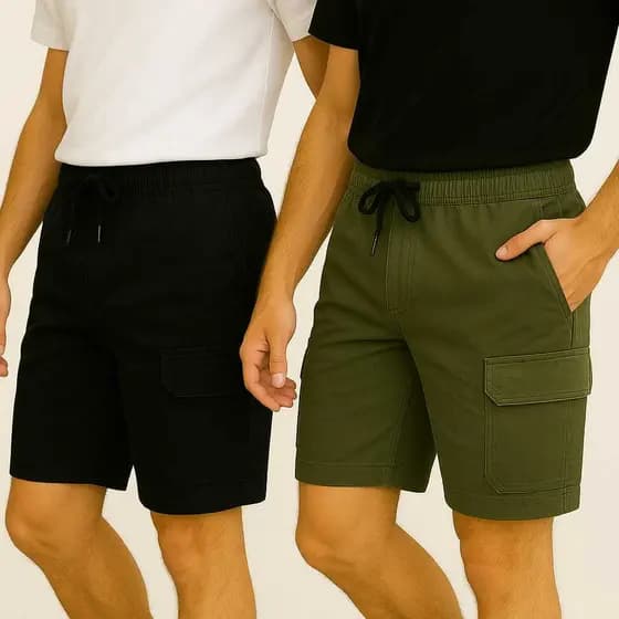 KIT 2 Bermuda Cargo Masculina Adulto Bolso Lateral Com Elastico E Cordão de Ajuste Short Cargo