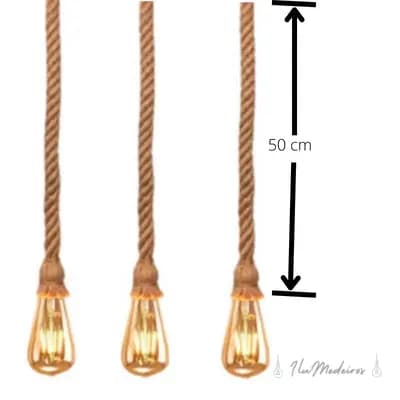 KIT 3 UN Luminária Pendente Rustica De Teto De Corda Sisal 50 Cm 5020