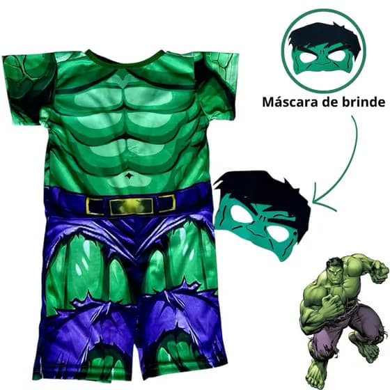 Fantasia Infantil Hulk Super Herói Vingadores Cosplay Criança Fantasia Completa Com Máscara
