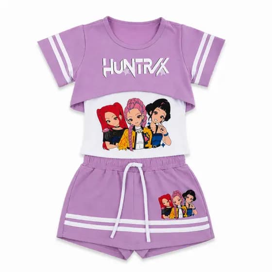 Conjunto Infantil Huntrix 3 Peças K-pop Menina Cropped