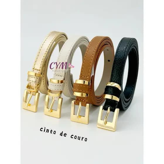 cinto de Couro feminino fivela quadrado dourado