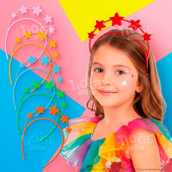 Arco Tiara Infantil de Carnaval Estrelas Resistente Confortável Festa Fantasia Diversas Cores 1 unid