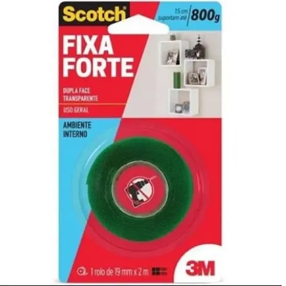 Fita 3m Fixa Forte Dupla Transparente 19mm X 2m - Verde