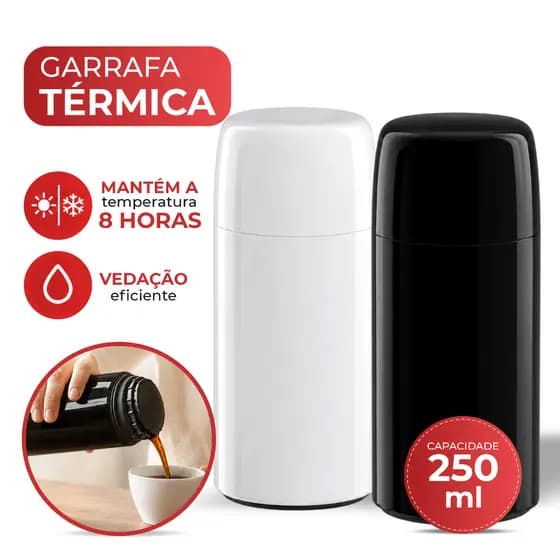 Garrafa Térmica De Água Mini 250ml Firenze Branca Preta Bege Tampa Rosqueável Café Chá Invicta