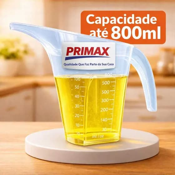Jarra Funil Graduada 800ml Medidor Com Bico Dosador Alça Cozinha Primax Transparente
