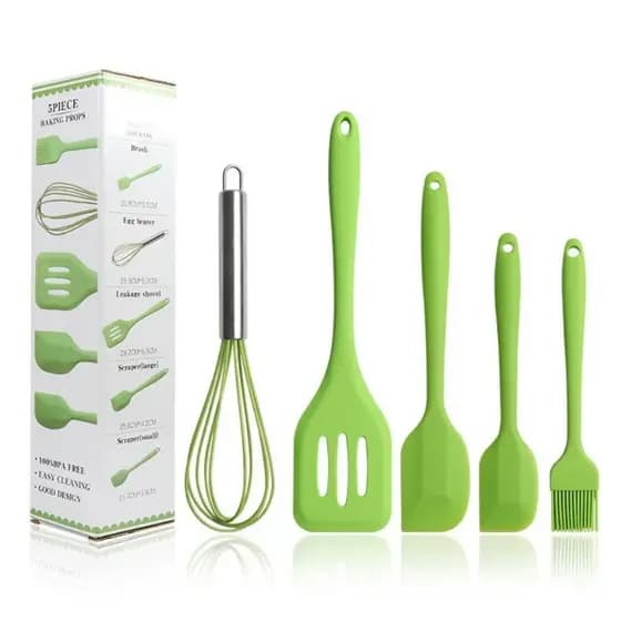 Kit 5 Peças Utensílios de Cozinha Silicone Colher Espátula Fue Espátula Pequena Pincel