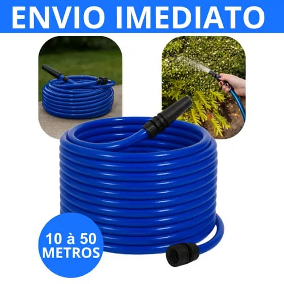 Mangueira Jardim Reforçada Lisa Flexível + Adaptador + Esguicho de jardim até 50metros