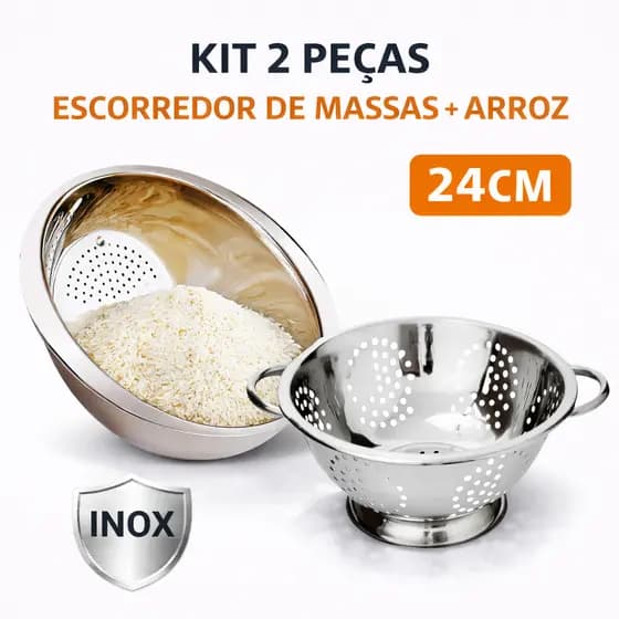 Escoredor de Massas + Lava Arroz Alimentos Macarrão em Aço Inox
