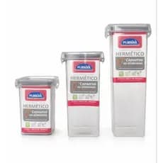 Kit 3 potes mantimentos herméticos organizadores Plasútil