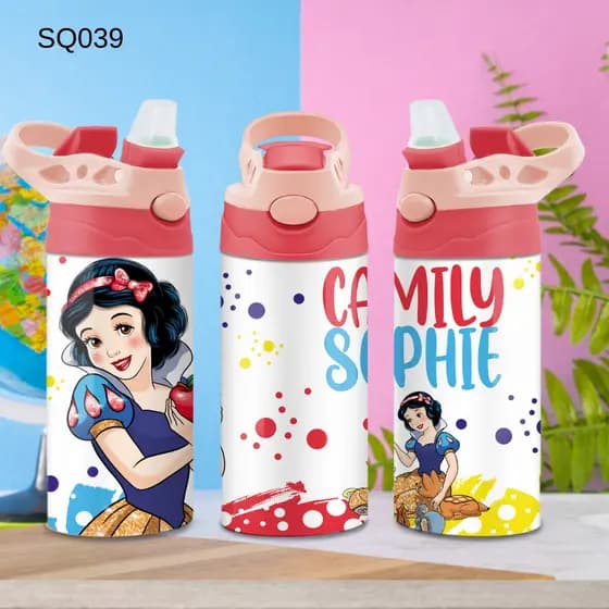 Garrafa Squeeze de Alumínio Princesas Personalizada com Nome para meninas - Volta as Aulas