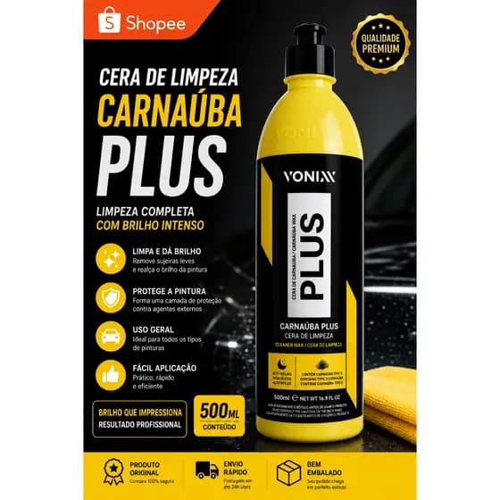 Cera Carnaúba Plus Vonixx 500ml Cera Liquida Automotiva