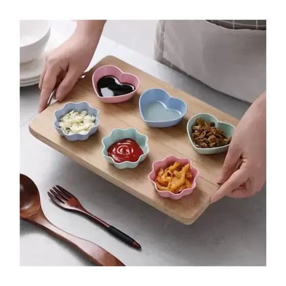Conjunto Com 5 Mini Potinho Bowl No Formato De Coração Bambu Eco Para Molhos Sobremesas Petiscos