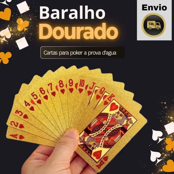 Baralho Dourado Naipes Folheado Cartas Poker Truco A Prova D'agua .