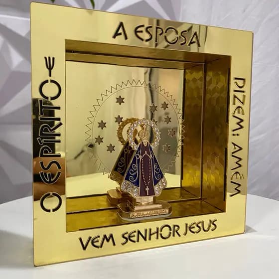 Enfeite Oratório Decoração Religiosa Casa Nicho 16x16 Espelhado Nossa Senhora Aparecida