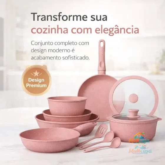 Conjunto de Panelas Cerâmica 11 Peças Cabo Removível Antiaderente Premium Indução