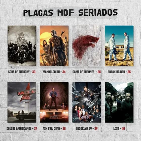 Placa Decorativa em MDF - Seriados 20x28,5cm