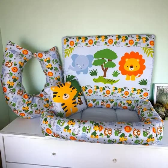 Kit Enxoval Bebê Menino Safari Ninho Redutor + Amamentação + Trocador