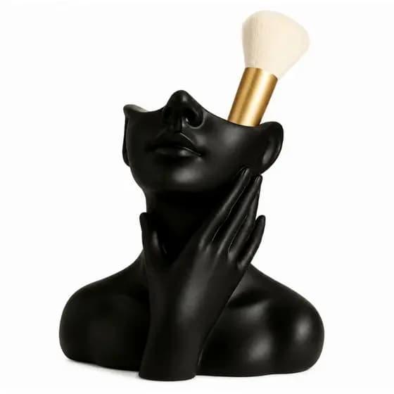 Porta Pincéis Decorativo Rosto Abstrato Preto | Organizador de Pincéis| Decoração Moderna e Elegante