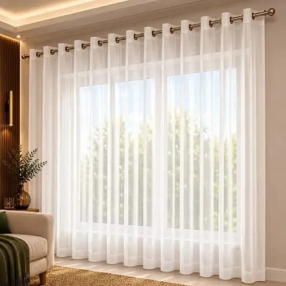 Cortina de Voil com ilhós cromado Elegante