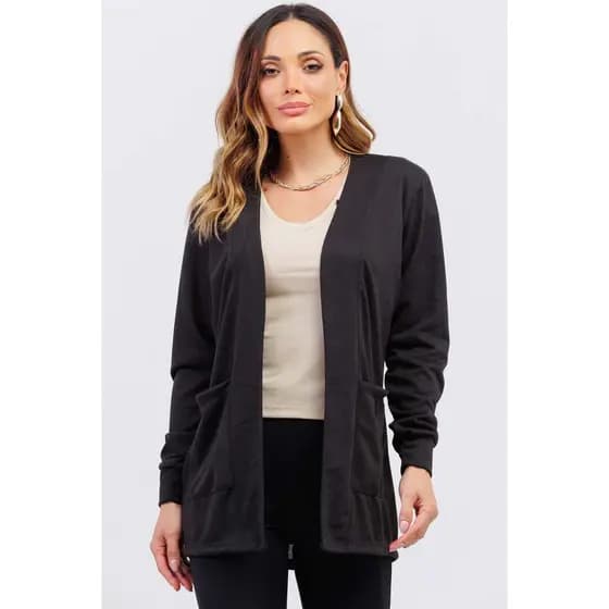 Cardigan Feminino Lãzinha Manga Longa Com Bolsos Inverso
